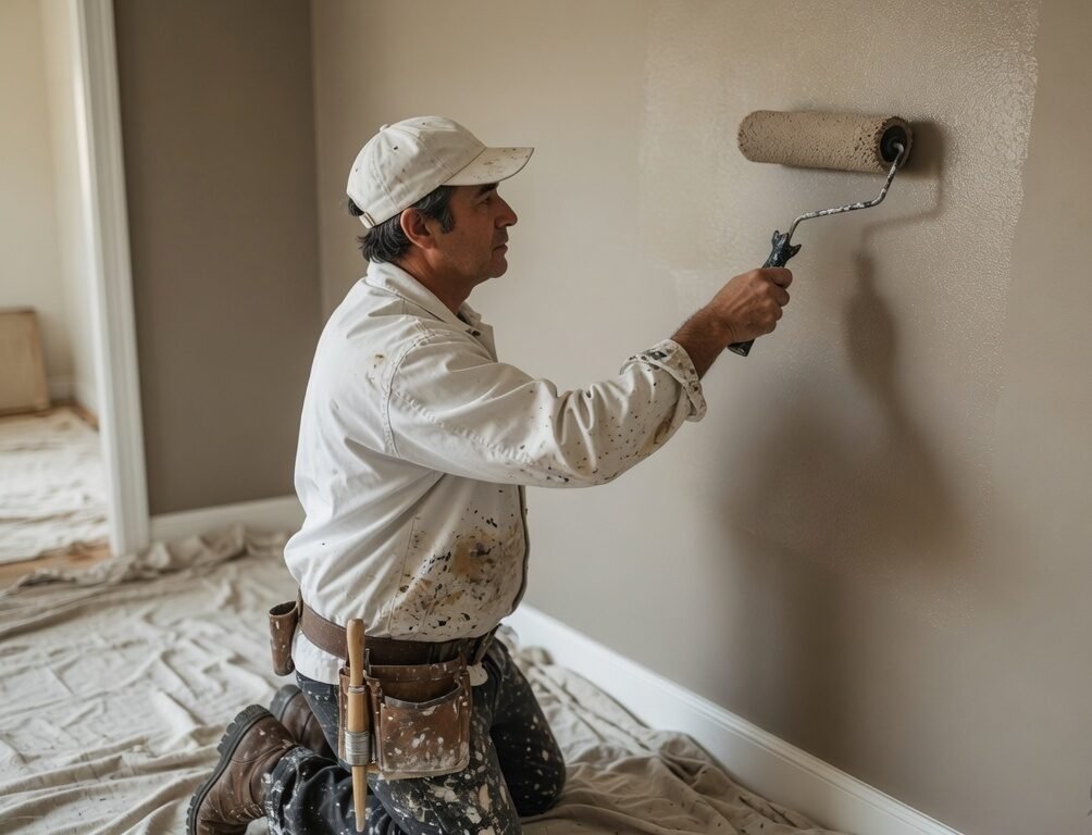 Interior painting with clean cut lines and rolled feature wall